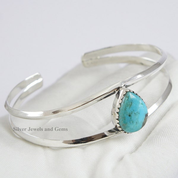 Natural Turquoise Cuff Bangle, Kingman Turquoise Bracelet, 925 Sterling Silver Bracelet, Handmade Cuff Bracelet, Birthday Gift Bracelet