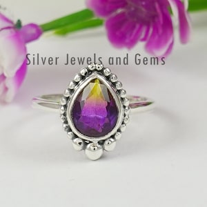 Ametrine Quartz Ring, Boho Ring, Handmade Ring for Women, 925 Sterling Silver Ring, Teardrop Ametrine Ring, Wedding Ring, Gemstone Ring