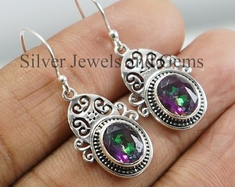 Mystic Topaz 925 Sterling Silver Earrings, Handmade Earring for Gift, Rainbow Topaz Earrings, Designer Earrings, Gift for Friends