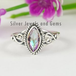 Mystic Topaz Ring, Handmade Silver Ring, 925 Sterling Silver Ring, Designer Topaz Ring, Gift for her, Promise Ring, Gemstone Ring