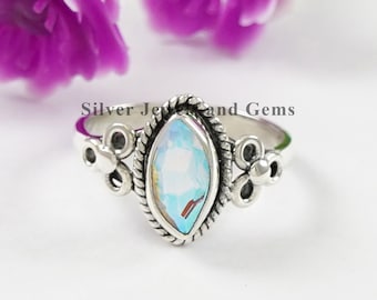 Angel Aura Quartz Ring, Dainty Ring, Handmade 925 Sterling Silver Ring, Marquise Quartz Ring, Birthday Gift