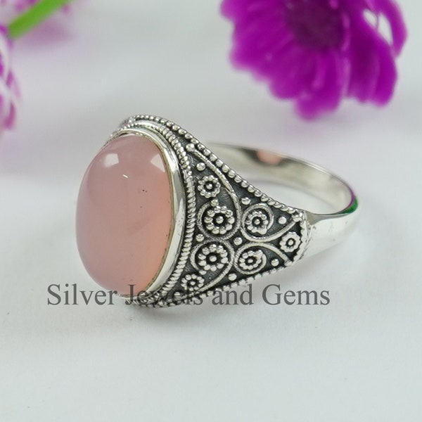 Natural Rose Quartz Ring-Handmade Silver Ring-925 Sterling Silver Ring-Oval Rose Quartz Ring-Gift for her-Capricorn Birthstone-Promise Ring