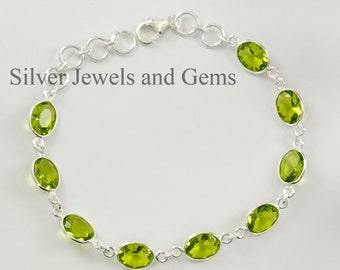 Natural Peridot Bracelet, Handmade Bracelet for Women, 925 Sterling Silver Bracelet, Oval Peridot Bracelet-Wedding Glam Hand jewelry