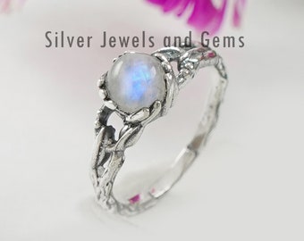 Natural Moonstone Ring, 925 Sterling Silver Ring, Designer Ring, Dainty Ring, Handmade Ring, Round Gemstone Ring, Engagement Ring