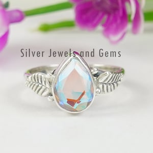 Angel Aura Quartz Ring, Handmade Ring for Her, 925 Sterling Silver Ring, Teardrop Quartz Ring, Wedding Ring, Leaf Design Ring, Gemstone Ring