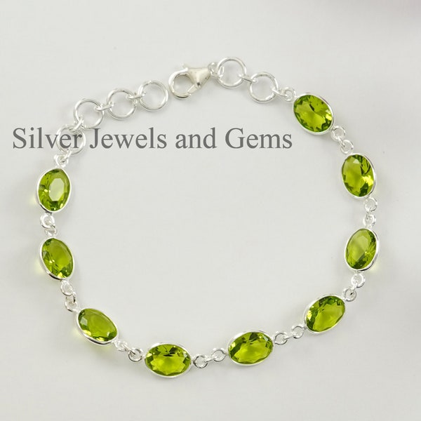 Natural Peridot Bracelet, Handmade Bracelet for Women, 925 Sterling Silver Bracelet, Oval Peridot Bracelet-Wedding Glam Hand jewelry