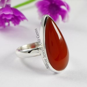 Natural Carnelian Ring-Handmade Silver Ring-925 Sterling Silver Ring-Gift for her-Teardrop Carnelian Ring-Promise Ring-Long Teardrop Ring