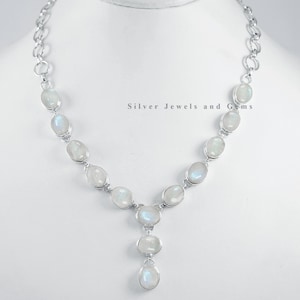 Natural Moonstone Necklace, 925 Sterling Silver Necklace, Birthday Necklace, Blue Fire Moonstone Necklace, Handmade Silver Necklace