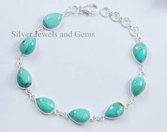 Arizona Turquoise Bezel Bracelet, Handmade Bracelet for Her, 925 Sterling Silver Bracelet, Teardrop Turquoise Jewelry, Light Weight Bracelet
