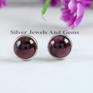 Red Garnet Stud Earrings, Dainty Earring, Handmade Earrings, Round Tiny Stud, 925 Sterling Silver Stud, Wedding Earring, Natural Gemstone