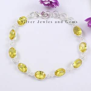 Natural Citrine Bracelet, Handmade Bracelet for Women, 925 Sterling Silver Bracelet, Oval Citrine Bracelet-Wedding Glam Hand jewelry