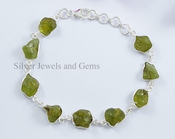 Bracelet péridot brut, argent sterling 925 fait main, bijoux de mariage pour femme