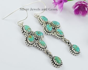 Natural Turquoise Hanging Earring, 925 Sterling Silver Earring, Kingman Turquoise Earrings, Birthday Earring, Statement Multi Stone Earring