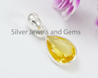 Natural Citrine Bezel Pendant - Dainty Pendant - Teardrop Citrine Pendant - Gift for her - Anniversary Pendant - 925 Sterling Silver Pendant