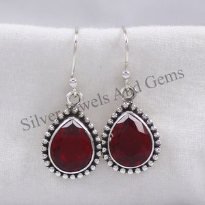 Red Garnet Earrings, Designer Earring, Handmade Silver Earrings, Teardrop Garnet Earring, 925 Sterling Silver, Gift for her, Wedding Earring