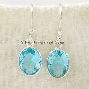 Oval Blue Topaz Earrings, Handmade Sterling Silver Bezel