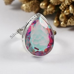 Angel Aura Quartz Ring-Handmade Ring-925 Sterling Silver Ring-Teardrop Angel Aura Quartz Ring-Gift for her-Promise Ring-Anniversary Ring