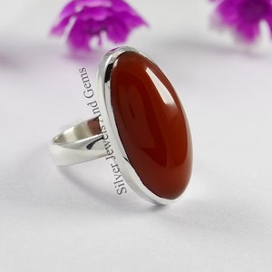 Natural Carnelian Ring, 925 Sterling Silver Ring, Gift for her, Long Oval Carnelian Ring, Gemstone Ring, Promise Ring, Handmade Silver Ring