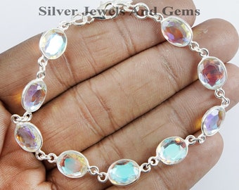 Oval Aura Quartz Bracelet, Gift for her, Women's Bracelet , Angel Aura Quartz Bracelet, Light Weight Bracelet, 925 Sterling Silver Bracelet