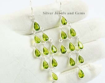 Natuurlijke Peridot oorbellen, ambachtelijke design oorbel, 925 sterling zilver, cadeau voor haar, lange oorbel, handgemaakte oorbellen, bruiloft oorbellen