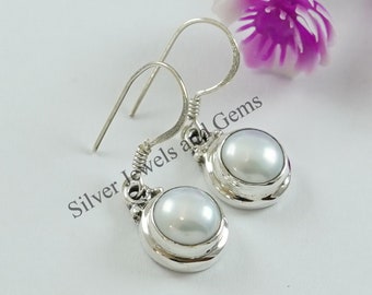 Natural Fresh Water Pearl Earring, Handmade Earrings for Her, 925 Sterling Silver Round Pearl Earrings, Gift for Mom, Bridesmaid Earring