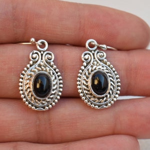 Natural Black Onyx Earrings, Handmade Earrings, 925 Sterling Silver Earrings, Oval Black Onyx Designer Earrings, December Birthstone