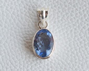 Siberian Blue Quartz Pendant, Oval Gemstone Pendant, Gift for Her, Solid 925 Sterling Silver Pendant, Anniversary Pendant, Handmade Pendant