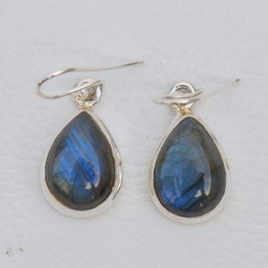 Natural Labradorite Earrings, Blue Fire Labradorite, Handmade Birthday Earrings, 925 Sterling Silver Teardrop Earrings, Gemstone Earrings