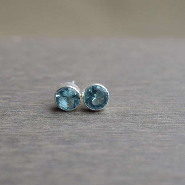 Natural Blue Topaz Stud Earrings-Handmade Silver Studs-925 Sterling Silver Stud Earrings-Gift for her-Blue Gemstone Studs-Blue Topaz Earring