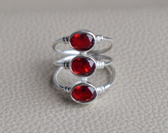 Multi-Stone Garnet Ring 925 Sterling Silver Oxidized Beaded Silver Garnet Ring