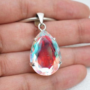 Angel Aura Quartz Pendant-Handmade Pendant-925 Sterling Silver Pendant-Teardrop Angel Aura Quartz Pendant-Gift for her-Anniversary Pendant