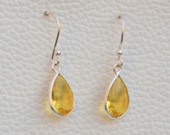 Natural Citrine Earring- Handmade Silver Earring-Teardrop Citrine Earring-925 Sterling Silver Earring-Yellow Stone Earring-Gift for her