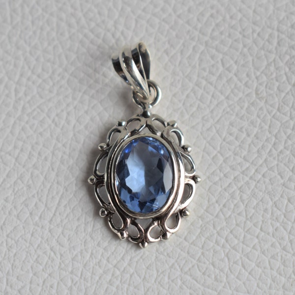 Oval Siberian Blue Quartz Pendant, Handmade Pendant, 925 Sterling Silver Pendant, Siberian Blue Quartz Designer Pendant, Gift for her