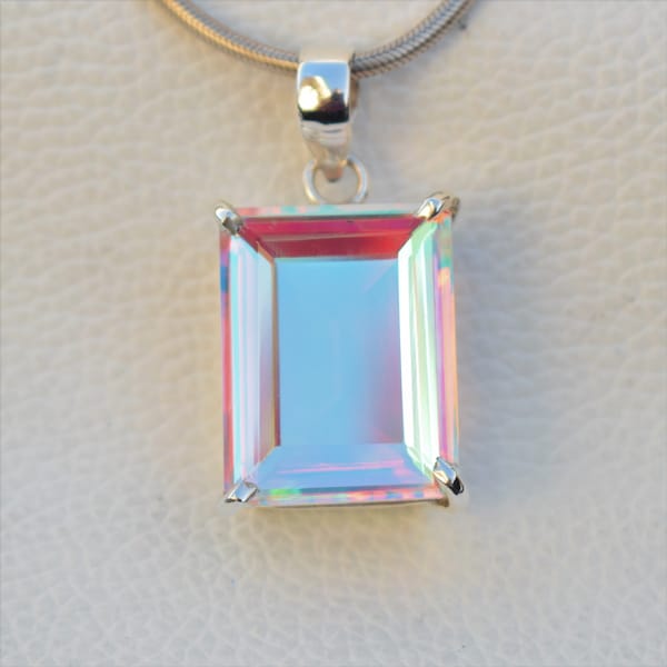 Angel Aura Quartz Pendant, Handmade Pendant, 925 Sterling Silver Rectangle Aura Quartz Pendant, Anniversary Pendant