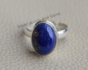 Natural Lapis Lazuli Ring-Handmade Silver Ring-925 Sterling Silver Ring-Oval Lapis Lazuli Ring-Gift for her-Taurus Birthstone-Promise Ring