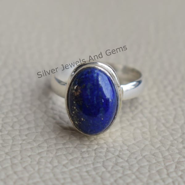 Bague en lapis lazuli naturel-bague en argent faite main en argent sterling 925-bague ovale en lapis-lazuli-cadeau pour elle-bague de promesse taureau-pierre de naissance