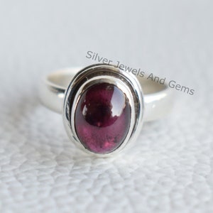 Natuurlijke granaatring, handgemaakte 925 sterlingzilveren ring, ovale granaat designerring, cadeau voor haar, beloftering, rode stenen ring