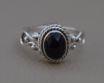 Natural Black Onyx Ring-Handmade Silver Ring-925 Sterling Silver Ring-Black Onyx Designer Ring-Gift for her-December Birthstone-Promise Ring