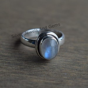 Natural Rainbow Moonstone Ring-Blue Fire Moonstone Ring-Handmade Silver Ring-925 Sterling Silver-Gift for her-Promise Ring-Anniversary Ring