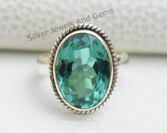 Natural Green Quartz Ring-925 Sterling Silver Ring-Oval Green Quartz Designer Ring-Gift for Mom-Handmade Silver Ring-Promise Ring