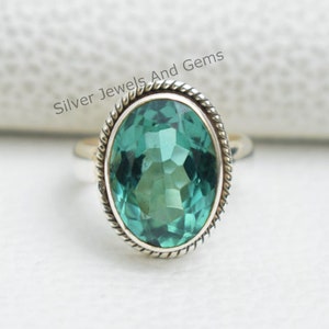 Natural Green Quartz Ring-925 Sterling Silver Ring-Oval Green Quartz Designer Ring-Gift for Mom-Handmade Silver Ring-Promise Ring