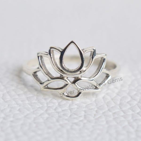 Sterling Silver Lotus Ring-Handmade Silver Ring-925 Sterling Silver Ring-Silver Lotus Ring-Gift for her-Designer Ring-Promise Ring