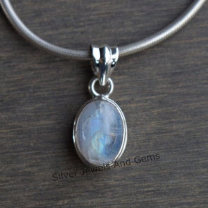 Natural Rainbow Moonstone Pendant, Blue Fire Moonstone Pendant, Handmade Silver Pendant, 925 Sterling Silver Oval Pendant, Birthday Gift