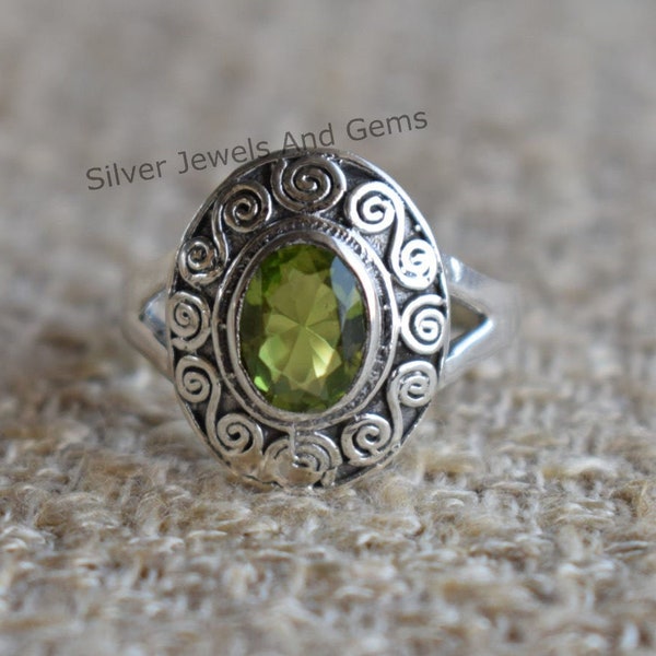 Peridot Ring, Natural Gemstone Ring, 925 Sterling Silver Ring, Boho Ring, Gift for Women, Handmade Ring, Oval Peridot Designer Ring