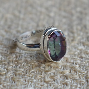 Natural Mystic Topaz Ring- Handmade Silver Ring-925 Sterling Silver Ring-Oval Statement Ring-Gift for her-Anniversary Ring