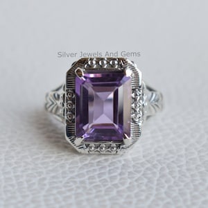 Natural Amethyst Ring-Handmade Silver Ring-925 Sterling Silver Ring-Rectangle Amethyst Designer Ring-February Birthstone-Promise Ring