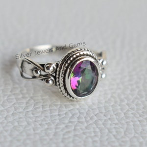 Natural Mystic Topaz Ring-Handmade Silver Ring-925 Sterling Silver Ring-Designer Oval Mystic Topaz Ring-Gift for her-Anniversary Ring