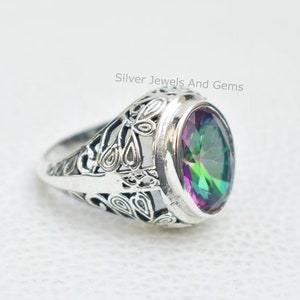 Rainbow Mystic Topaz Ring, Oval Topaz Ring, Handmade Silver Ring for Women, 925 Sterling Silver Ring, Boho Ring, Anniversary Ring