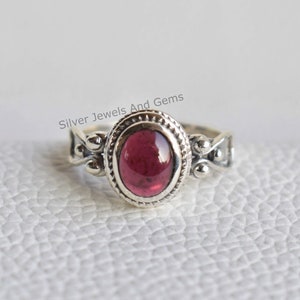 Natural Garnet Ring, Anniversary Ring, 925 Sterling Silver Ring, Oval Designer Ring, Cabochon Gemstone Ring, Handmade Ring For Her