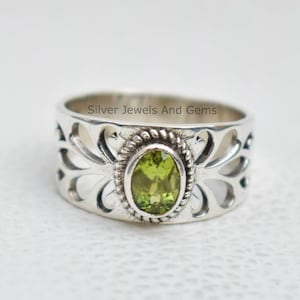 Natural Peridot Ring-Handmade Silver Ring-925 Sterling Silver Ring-Oval Peridot Designer Ring-August Birthstone Ring-Promise Ring